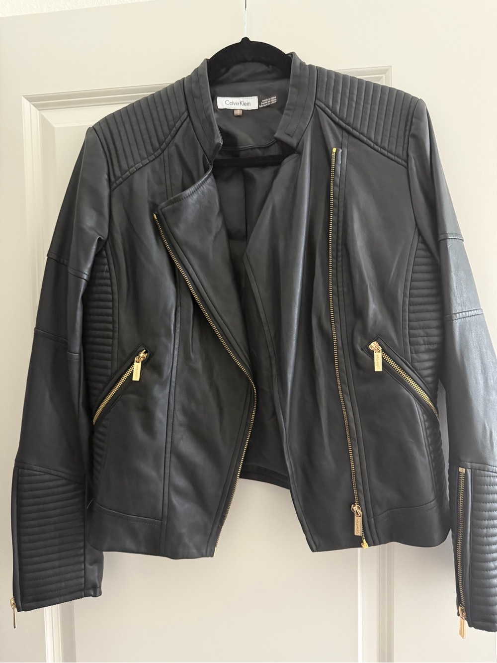 Calvin Klein Black Quilted Moto Leather Jacket